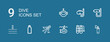 Editable 9 dive icons for web and mobile