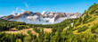 Beautiful forest park with Brenta mountain range in the background, Dolomites (IT)
