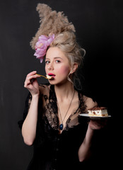 Poster - Beautiful blonde countess with a cake