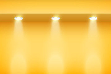 Wall Mural - The border on yellow wall with spotlights. Modern Interior False Ceilings with Design for Kitchen and Living Room and Bedroom. Editable Background Vector illustration.