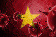 VIRUS WITH Vietnam FLAG, CORONA VIRUS, Flu coronavirus floating, micro view, pandemic virus infection, asian flu, covid, covid19, covid-19 3D RENDER.