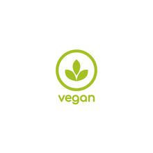 Vegan, Veggie Product Label. Green Leaves In Circle Icon.