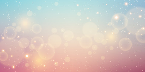 Abstract blue color blurred background with circles bokeh and glitter sparkle light. Cosmos. Holiday. Panorama.  EPS 10