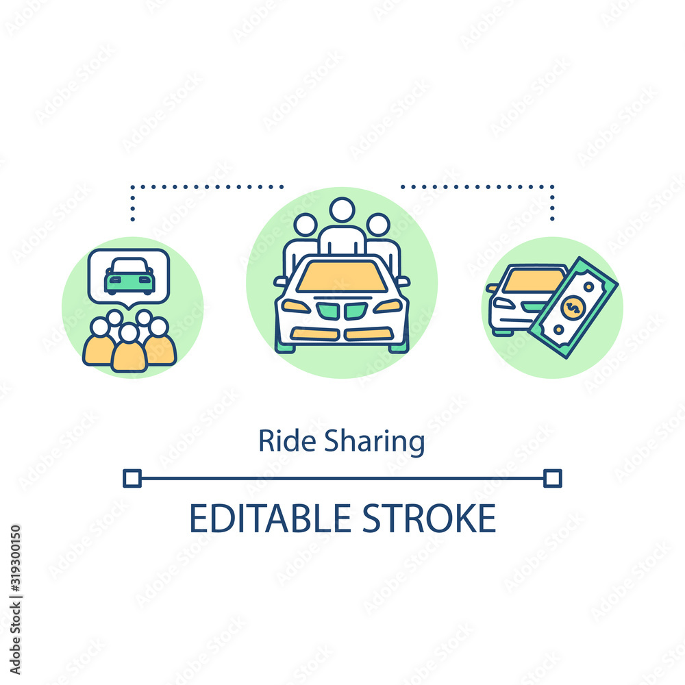 Affordable Ride Image Ride sharing concept icon. Cost effective road trip, inexpensive ...