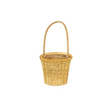 Empty Wicker Basket Watercolor Spring Illustration On The White Background, Simple Hand Drawn Ornament