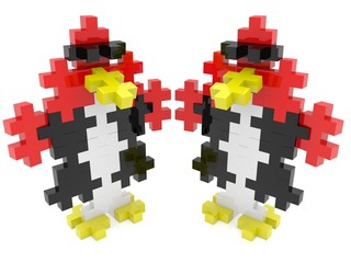 Two penguin figures are made up of puzzle pieces