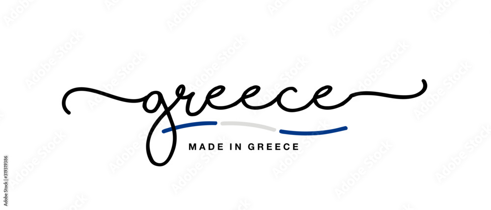 Made in Greece handwritten calligraphic lettering logo sticker flag ribbon banner - obrazy, fototapety, plakaty 