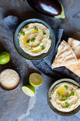 Wall Mural - Delicious eggplant dip Baba Ganoush topped with sesame seeds and olive oil