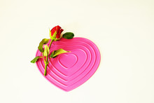 Red Rose On Pink Heart On White Background