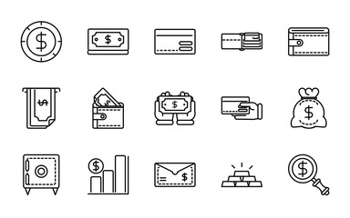 Poster - money business cash finance icon collection line design