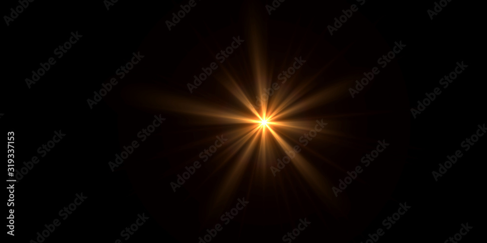 Overlay, flare light transition, effects sunlight, lens flare, light leaks. High-quality stock image of warm sun rays light effects, overlays or golden flare isolated on black background for design - obrazy, fototapety, plakaty 
