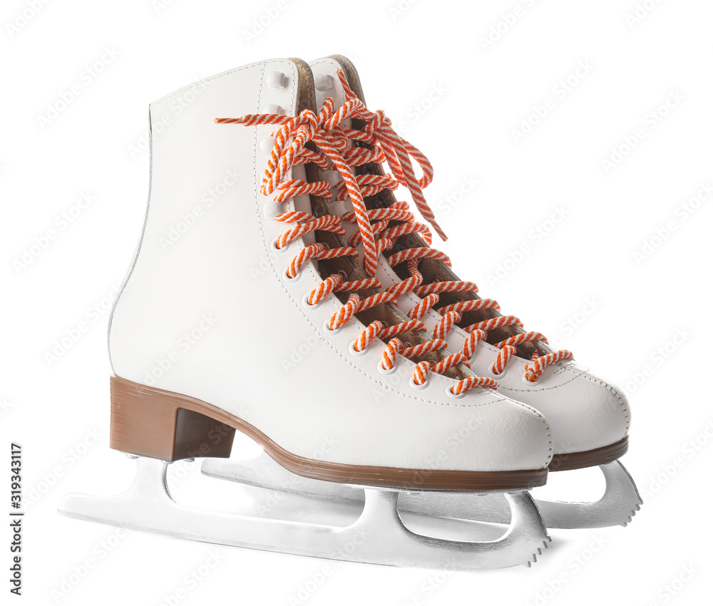 Pair of ice skates on white background