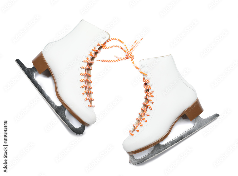 Pair of ice skates on white background