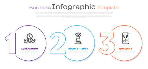 Poster - Set line Robot and digital time manager, Antenna and Bot. Business infographic template. Vector