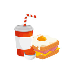 Sticker - delicious sandwich and drink food isolated icon