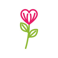 Sticker - flower with leaves in neon light on white background