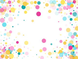 Wall Mural - Memphis round confetti festive background in cyan blue, pink and yellow. Childish pattern vector.