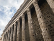 Side colonnade of the Temple of Hadrian, a temple in honor of Emperor Hadrian on the Field of Mars in Rome, Italy, the ruins of which are now built into the building of the Roman Stock Exchange.