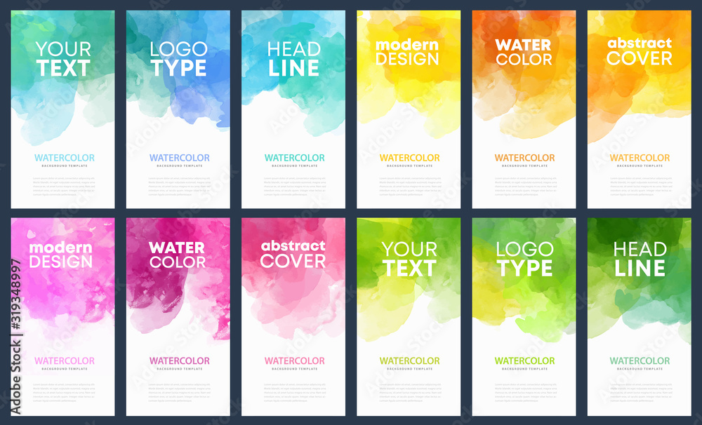 Flyer or banner template design bundle set with watercolor background - obrazy, fototapety, plakaty 