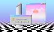 Abstract vaporwave aesthetics computer background with 90s style system message window