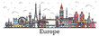 Outline Famous Landmarks in Europe. Business Travel and Tourism Concept with Color Buildings.
