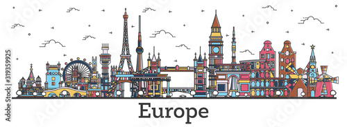 Fotografía Outline Famous Landmarks in Europe