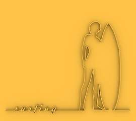 Wall Mural - woman posing with surfboard. vintage surfing graphic for web design. 3d rendering.