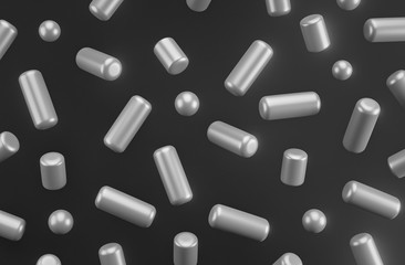 Poster - abstract black and white Flying geometric shapes. Modern background for product design, poster, banner, website. 3d rendering