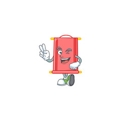 Sticker - cartoon mascot design of chinese red scroll with two fingers