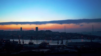 Sticker - Timelapse of the city landscape at dawn. Vladivostok, Russia