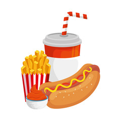 Poster - delicious hot dog with drink and fast food icon