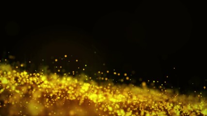 Fairy abstract magic elegant gold bokeh on black background, glow particle bokeh 