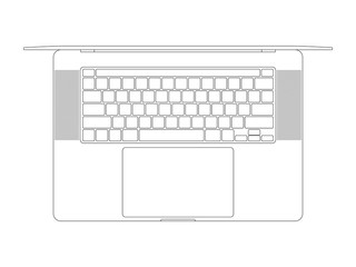 Poster - laptop icon in thin line style design with keyboard and touchpad top view isolated on white background. outline notebook mockup. stock vector illustration