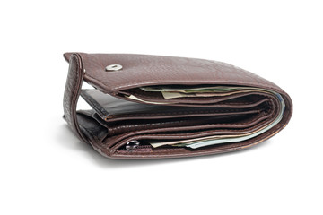 Leather wallet with money isolated