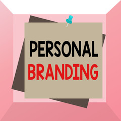 Poster - Conceptual hand writing showing Personal Branding. Concept meaning process of creating a recognizable professional name Reminder color background thumbtack tack memo pin square