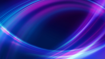 Dark blue abstract background with ultraviolet neon glow, blurry light lines, waves