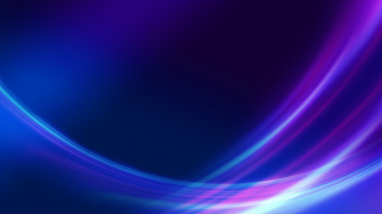 Poster - Dark blue abstract background with ultraviolet neon glow, blurry light lines, waves