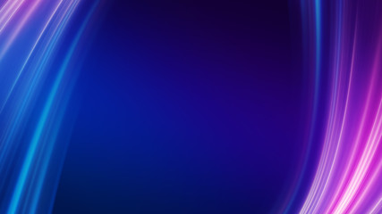 Poster - Dark blue abstract background with ultraviolet neon glow, blurry light lines, waves