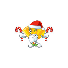 Canvas Print - Gold chinese folding fan Cartoon character in Santa costume with candy