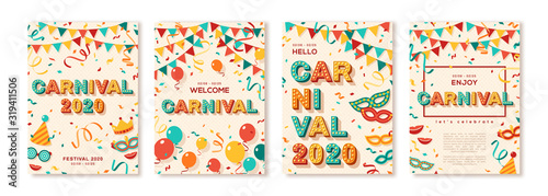 Fotomural Set of 2020 Carnival cards or banners with typography design
