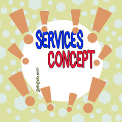 Conceptual hand writing showing Services Concept. Concept meaning mediate between customer needs and company strategic intent Asymmetrical uneven shaped pattern object multicolour design