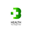 health logo letter B, with a combination design of the letters B  and plus into one logo / symbol that is unique and elegant.grading gradation green.isolated 