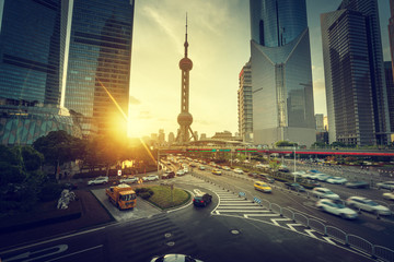 Wall Mural - sunset in Shanghai lujiazui financial center, China