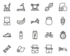 Wall Mural - Home Exercise Icons Black & White Thin Line Set Big