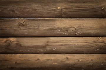 Wall Mural - Wall of horizontal old rustic brown boards with peeling paint. Abstract modern trendy wood texture background
