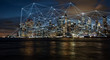 Network connects skyline of New York City at night