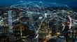 Network connects skyline city at night