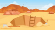 © The img - Excavation flat vector illustration. Archaeological site, search for artifacts. Digging with shovels. Egyptian desert exploration. Miner hole in Africa. Expedition cartoon background