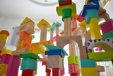 Fototapeta Kamienie - building wooden block toy geometric for kid learning development