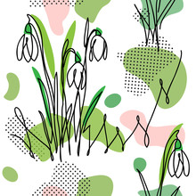 Spring  Flowers Snowdrops  Modern  Vector Pattern In Memphis Style. Snowdrops Flowers Background, Memphis Textile Pattern, Wrapping, Cloth, Print.